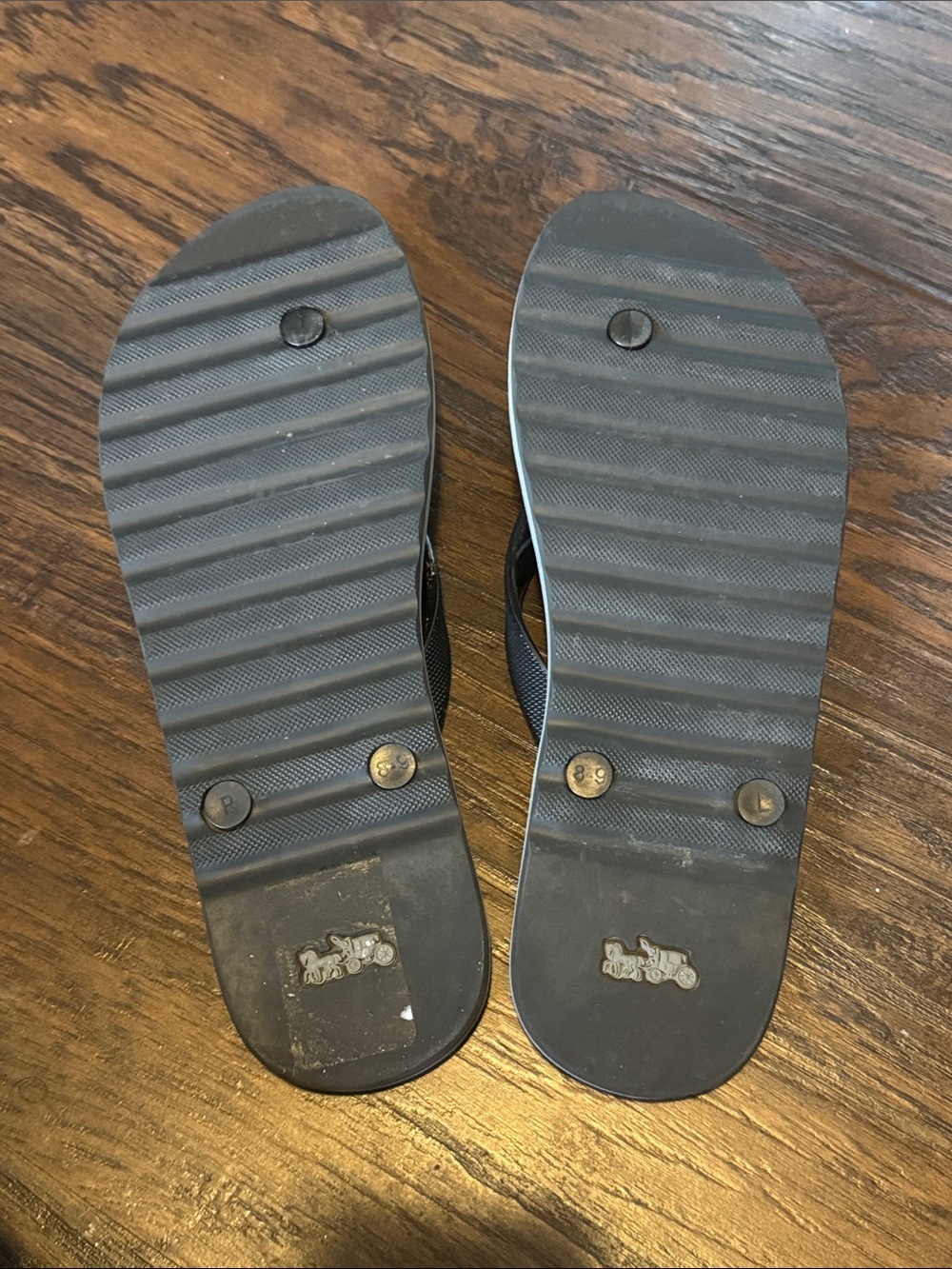 Coach Brown and Black Logo Flip Flop Sandals - Picture 10 of 12
